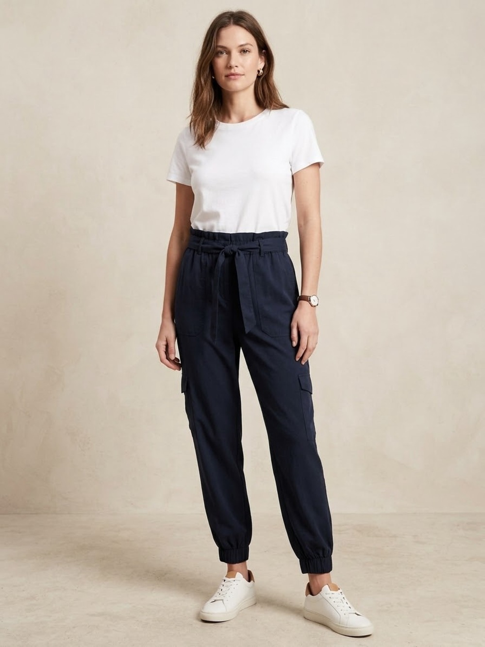 Banana Republic Factory Navy Cargo Joggers with Tie Waist